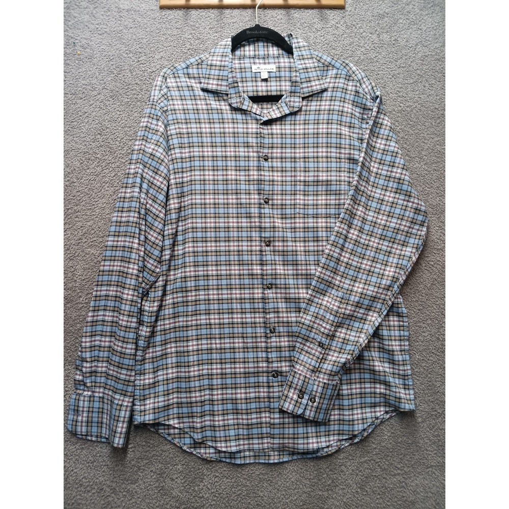 Peter Millar Plaid Button Down Shirt Men Large Cotton Casual Soft Preppy